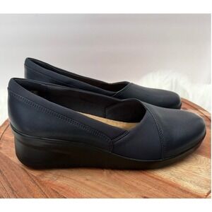 Clarks Collection Womens Size 11 W Navy Blue‎ Wedge Pumps Ultimate Comfort Shoes